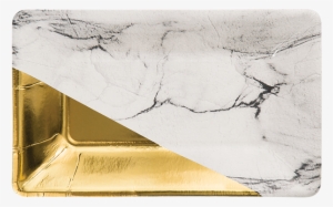 Black & White Marble Rectangular Plate With Gold Foil - Creative Converting Foil Appetizer Plate
