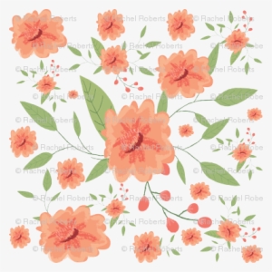 Peach Painted Flowers - Motif