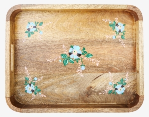 wooden tray with hand painted blue flowers by rice - tray