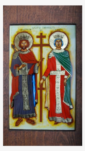 Saints Constantine And Helena - Icoana Pe Sticla Sf Imparati Constantin Si Elena