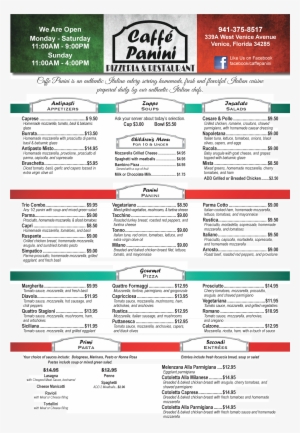 Caffe Panini, Venice Menu - Панини Меню