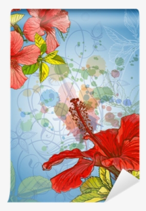 Hibiscus Flower & Watercolor Background Wall Mural - Hibiscus Vector