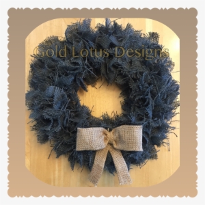 Steel Grey Burlap Wreath W/ Bow, - Wreath