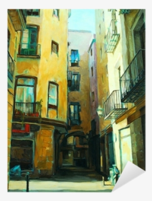 Ancient Gothic Quarter Of Barcelona, Painting, Illustration