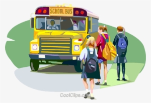 Students Getting On School Bus Royalty Free Vector - Walking To Bus Stop Cartoon