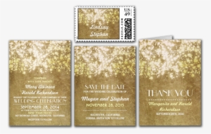 Rustic Wedding Invitation With String Lights - Goldvintage Schnur Beleuchtet Save The Date Postkarte