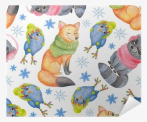 Watercolor Seamless Pattern With Cute Smiling Winter - Watercolor Painting