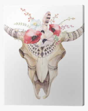 Watercolor Bohemian Cow Skull - Flowers Boho Skull