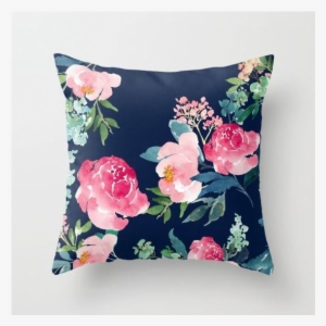 Ended - Navy And Pink Watercolor Peony Throw Pillow Cover With