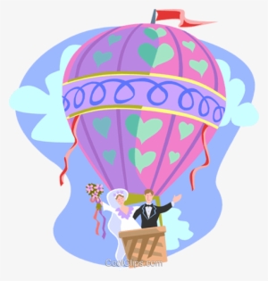 Hot Air Balloon Clipart Illustration - Wedded Couple In Hot Air Balloon