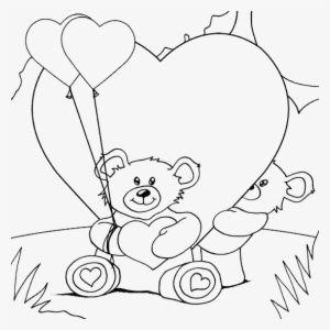Drawn Teddy Bear Heart Outline - Valentine Pictures To Colour