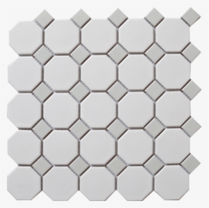 Snow White Octagon With Grey Dot Porcelain Mosaic Tile - Grey And White Octagon Tile