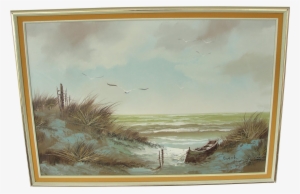 Engel Vintage Oil On Canvas Beach Seascape Painting - Picture Frame