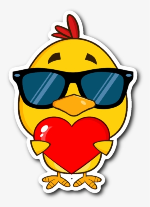 Cute Yellow Chick With Sunglasses And Heart 3" X 4" - Cartoon Chicken In Love