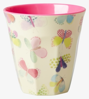 Melamine Cup With Butterfly Print - Rice Two Tone Melamine Butterfly Cup
