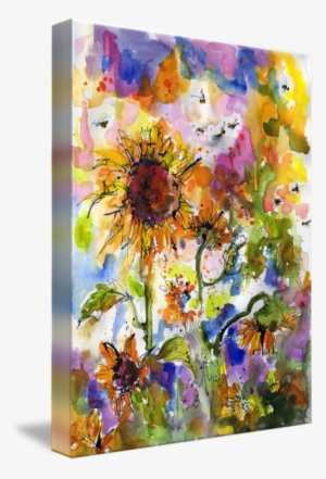 "sunflowers Bees Watercolor Painting By Ginette" By