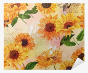 Seamless Pattern With Hand Drawn Watercolor Sunflowers - Watercolor Painting