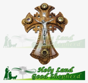 Olive Wood Handicraft Cross - Mother Of Pearl The Holy Land