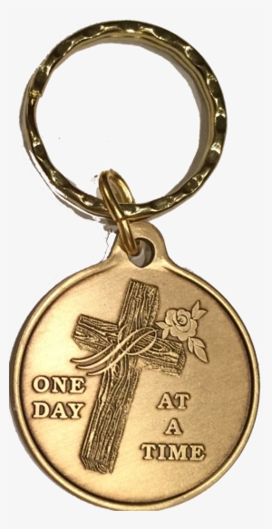 Wood Cross With Rose One Day At A Time Keychain Aa