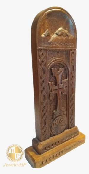 Carved Sculpture Khachkar With Cross On Walnut Wood - Stele