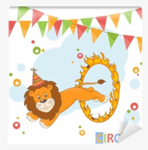 Circus Lion Jumping Through A Ring Of Fire - Illustration