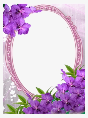 Pink Transparent Frame With Purple Flowers Purple Flowers, - Marcos Para Fotos Ovalados