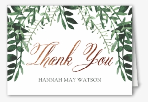 Thank You Card With Greenery - Elegant Script Standard Thank You, Blue