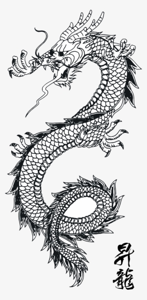 Line Art Traditional Chinese Dragon Scales And Pattern - Black And White Chinese Dragon