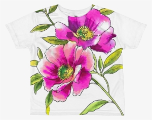 Watercolor Anemones Kids Sublimation T-shirt - Rosa Rugosa