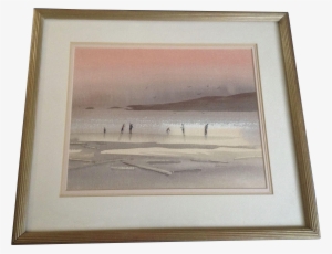Eden, The Beach At Sunset Seascape Watercolor Painting - Picture Frame