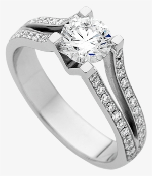 Round Diamond Ring With Split Grain Set Diamonds Band - Round Diamond Ring Png