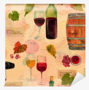 Seamless Watercolor Wine Pattern With Drawings And - Wine