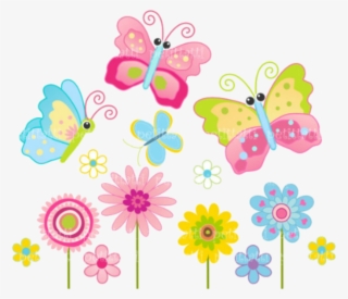 Cute Butterfly And Flower Clipart Png - Cute Butterfly Vector Png