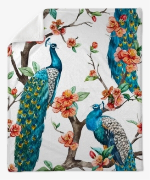 Watercolor Vector Peacock Pattern Plush Blanket • Pixers® - Peacock Pair Wall Stickers