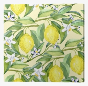 Lemon Branches With Fruits And White Flowers, Seamless - Illustration