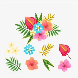 Tropical Flower And Leaf Vector - Tropical Leaves Vector Png