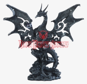 Black Dragon With Cut Out Wings Statue