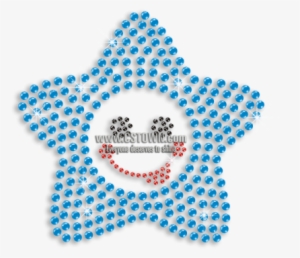 Bling Blue Star With Funny Face Iron On Rhinestone - Circle