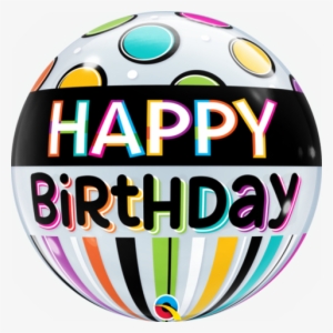 Birthday Black Band And Dots Bubble Balloon - Qualatex 22 Inch Single Bubble Balloon - Birthday Black