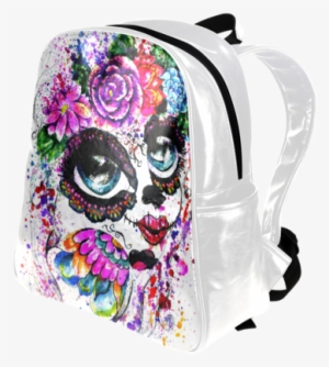 Psylocke Women's Leather Backpack With Sugar Skull - Sugar Girl In Flower Crown2 Large Tote Bag, Natural,