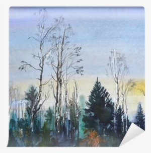 Fotomural Paisaje Con Forest - Watercolor Painting