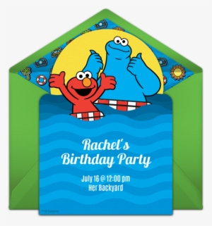 Elmo & Cookie Monster Pool Party Online Invitation - Cookie Monster And Elmo Pool Birthday Party Invitations