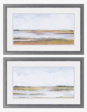 Paintings - Wetland Panorama Ii Artwork, Set Of 2, 37"x23", Silver,