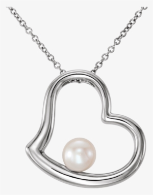 14kt White Gold Freshwater Cultured Pearl Heart 18"