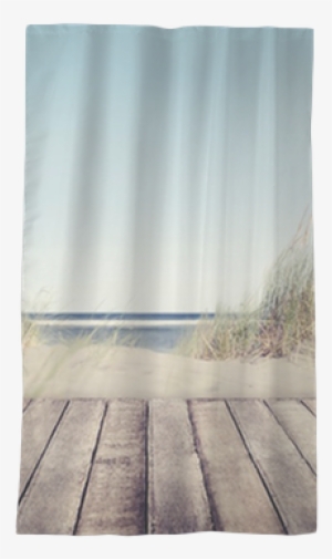 Beach And Wooden Plank Sheer Window Curtain • Pixers®