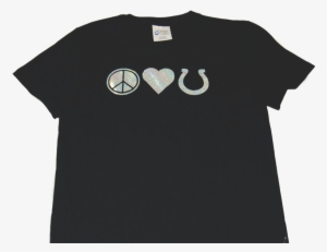 Ladies T-shirt With Peace, Love, Horseshoe Embellishment