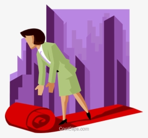 Business Woman Rolling Out Red Carpet Royalty Free - Carpet