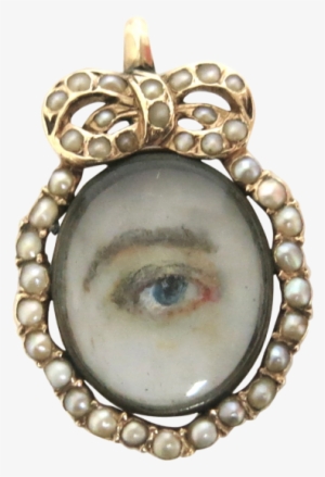 Georgian 18k Gold Lover's Eye Miniature With Pearl - Necklace