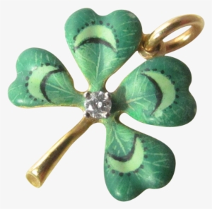 Four Leaf Clover With Diamond In Enamel And 18 Karat - Good Luck Charm