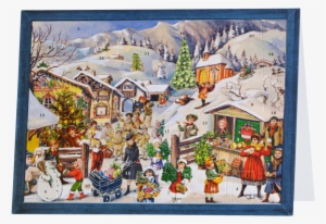 Advent Calendar-postcard Snowball Fight - Old German Christmas Calendar